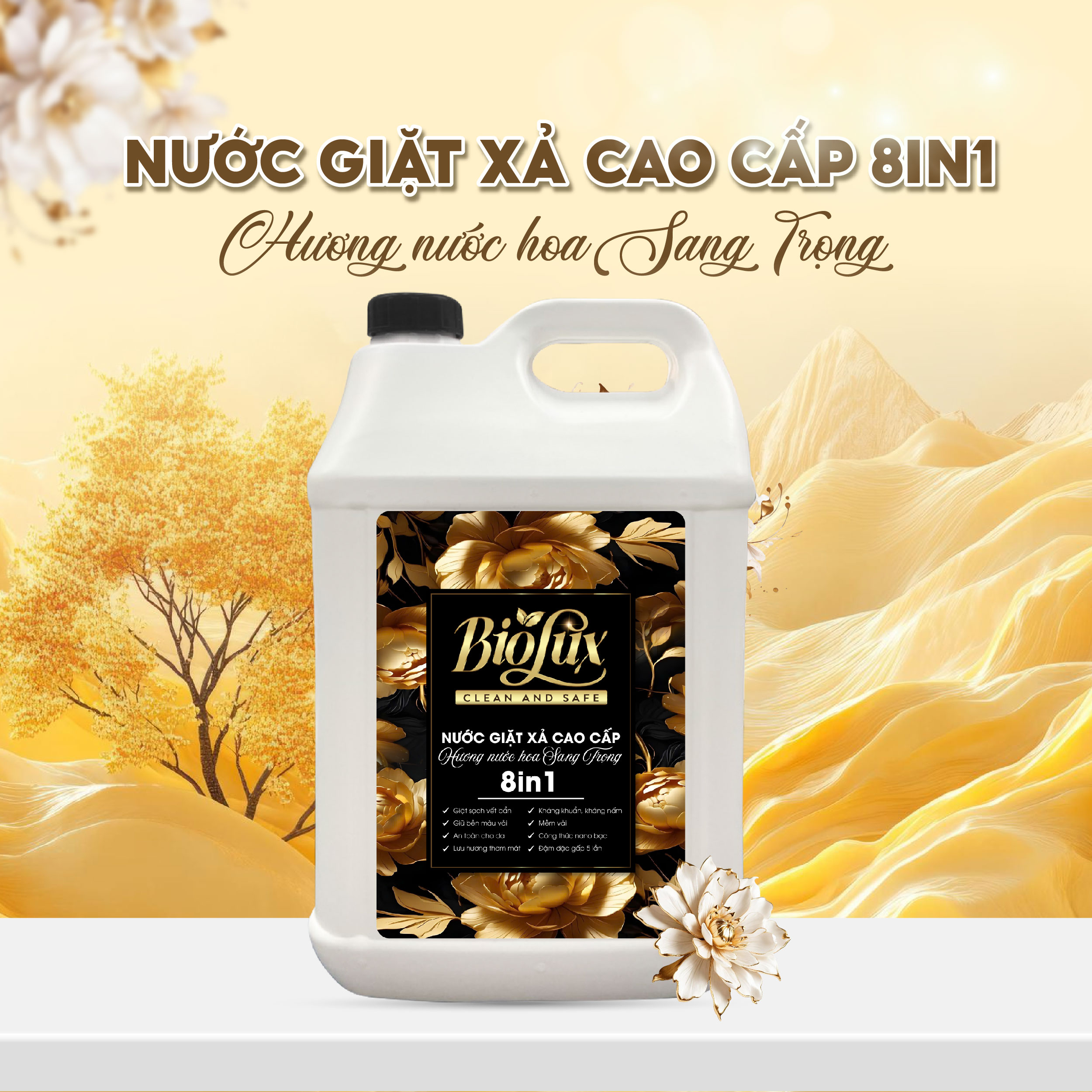 Nước Giặt Xả Cao Cấp Biolux Hương Nước Hoa Sang Trọng 10kg