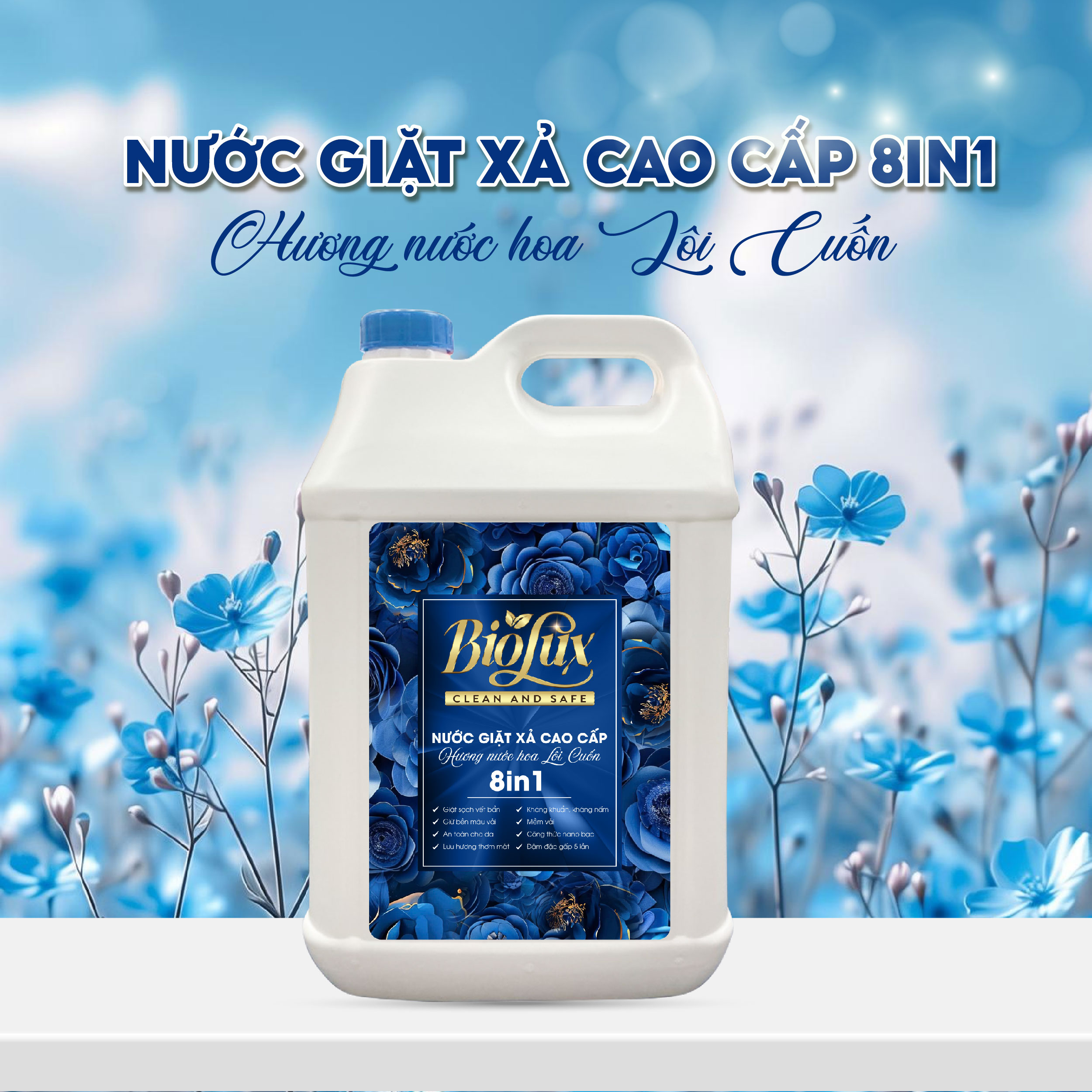 Nước Giặt Xả Cao Cấp Biolux Hương Nước Hoa Lôi Cuốn 10kg