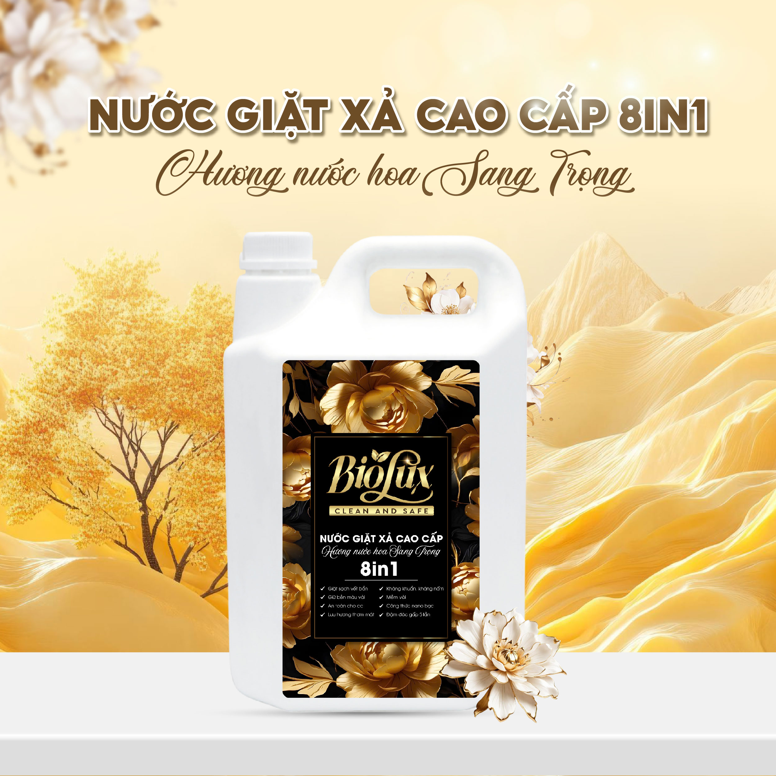 Nước Giặt Xả Cao Cấp Biolux Hương Nước Hoa Sang Trọng 5kg