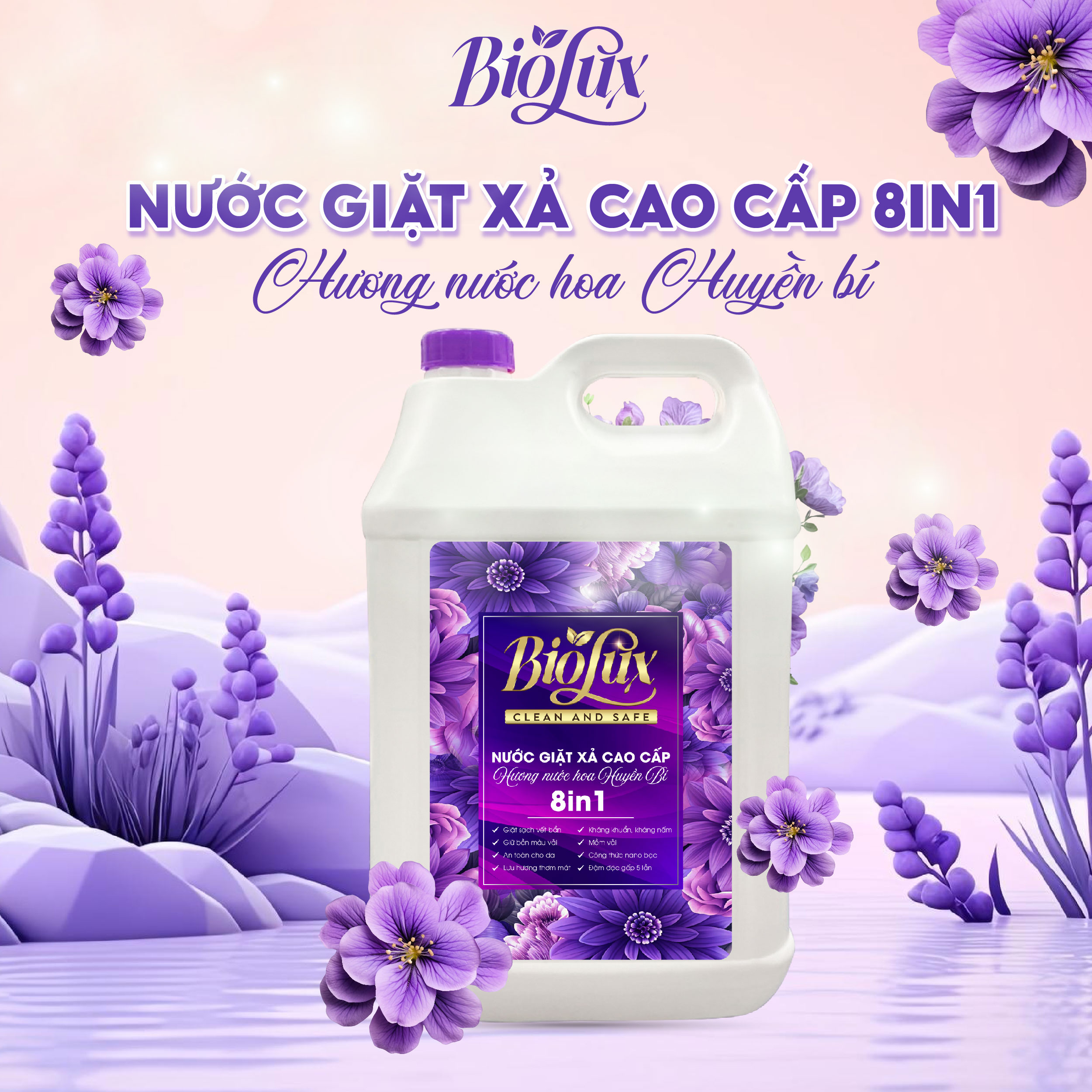 Nước Giặt Xả Cao Cấp Biolux Hương Nước Hoa Huyền Bí 10kg